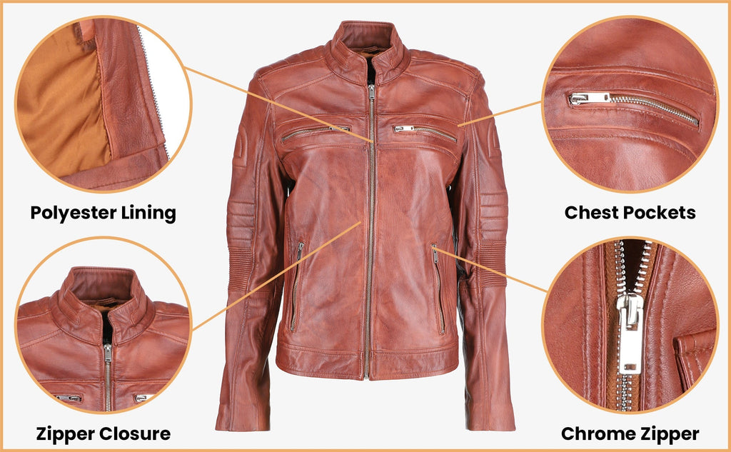 Women Cafe Racer Brown Leather Jacket