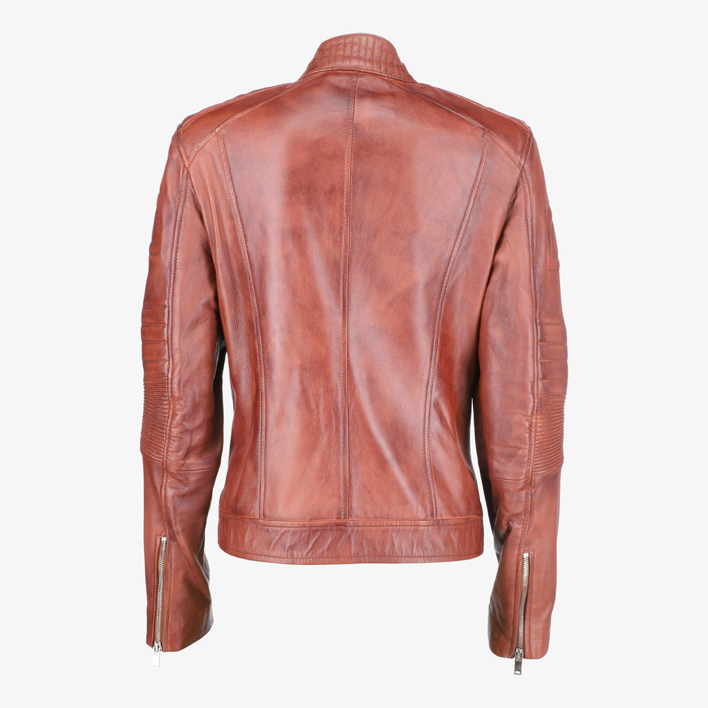 Women Cafe Racer Brown Leather Jacket