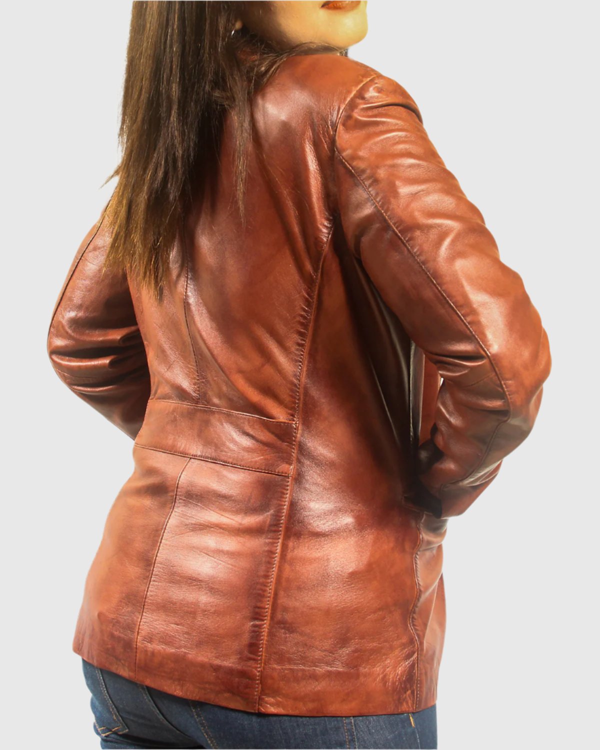 Women Brown Leather Blazer