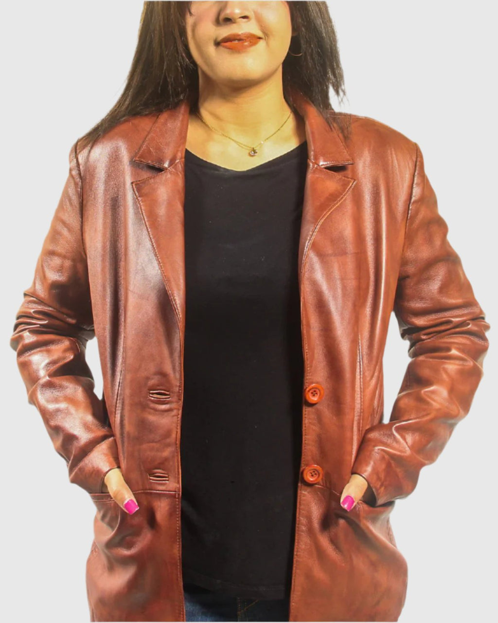 Women Brown Leather Blazer